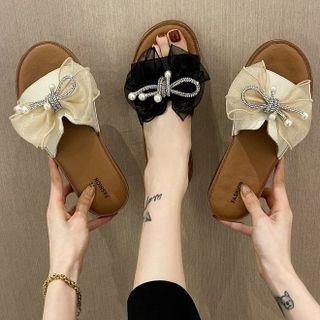 Embellished Mesh Bow Slide Sandals