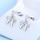 925 Sterling Silver Rhinestone Bow Dangle Earring 1 Pair - 925 Silver - White - One Size