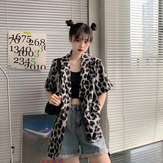Leopard Elbow-sleeve Blazer