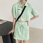 Short-sleeve Polo Cropped Top / A-line Mini Skirt