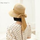 Bow-accent Foldable Straw Bucket Hat