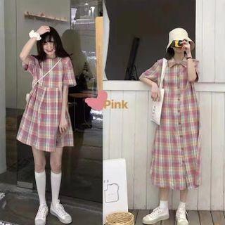 Elbow-sleeve Plaid A-line Dress (various Designs)