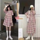 Elbow-sleeve Plaid A-line Dress (various Designs)