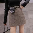 High-waist Plaid A-line Skirt + Belt Bag