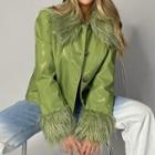Faux Leather Fringed Button-up Jacket