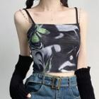 Floral Print Camisole Top Black & Gray & Green - One Size