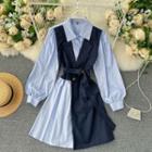 Mock Two-piece Long-sleeve A-line Shirtdress