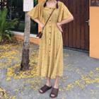 Floral High-waist Midi Dress Yellow - One Size