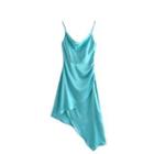 Spaghetti-strap Asymmetrical Satin A-line Dress