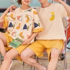 Couple Matching Loungewear Set : Short-sleeve Banana Print Top + Shorts