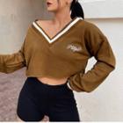 V-neck Letter Embroidered Cropped Sweatshirt