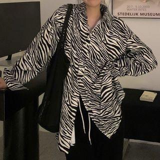 Long-sleeve Zebra Print Shirt Shirt - Black & White - One Size