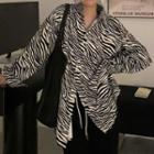 Long-sleeve Zebra Print Shirt Shirt - Black & White - One Size