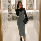Mock Two-piece Long-sleeve Midi Sheath Knit Dress