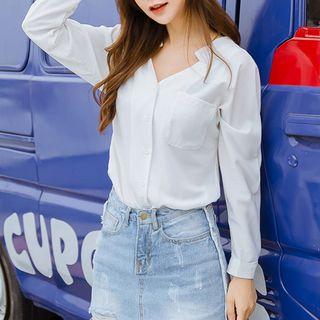 Plain V-neck Chiffon Shirt