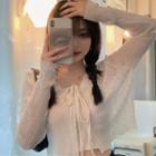 Plain Camisole / Lace Up Cardigan / Lace Trim Shorts