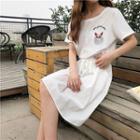 Cat Embroidered Short-sleeve A-line Dress