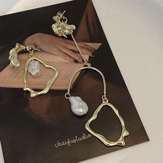 Asymmetrical Faux Pearl Alloy Dangle Earring 1 Pair - Asymmetrical - Gold - One Size