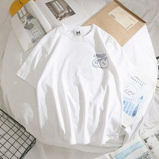 Cartoon Peach Juice Print Short-sleeve T-shirt