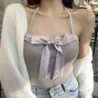 Halter Ribbon Top Ash Purple - One Size