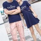 Couple Matching Short-sleeve Lettering T-shirt / A-line Dress / Cargo Pants
