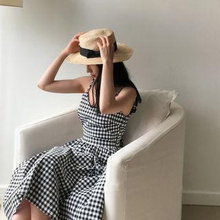 Spaghetti-strap Bow-back Gingham Dress