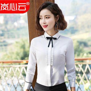 Slim-cut Dress Pants / Long-sleeve Bow Accent Shirt / Set