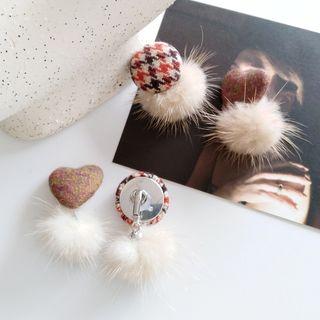 Asymmetric Pom Pom Drop Earring / Clip-on Earring