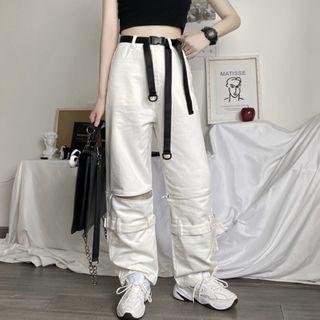 Removable Zipped Belted Straight-cut Pants