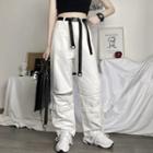 Removable Zipped Belted Straight-cut Pants