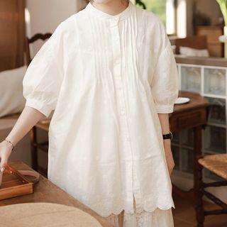 Short Sleeve Embroidered Blouse Off-white - One Size