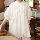 Short Sleeve Embroidered Blouse Off-white - One Size