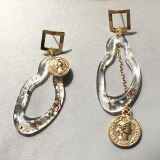Mismatch Dangle Ear Stud 1 Pair - S925 Silver Needle - Stud Earring - As Shown In Figure - One Size