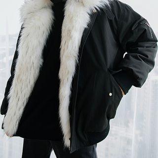 Faux-fur Trim Baseball Jacket
