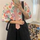 Short-sleeve Floral Printed Shirt / Sleeveless Plain Playsuit