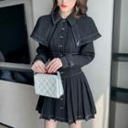 Long-sleeve Contrast Stitching Mini Collared Dress
