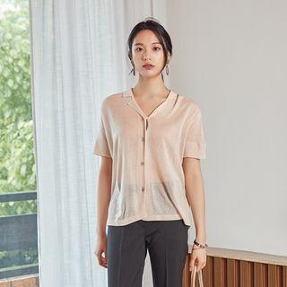 Notched-lapel Knit Blouse
