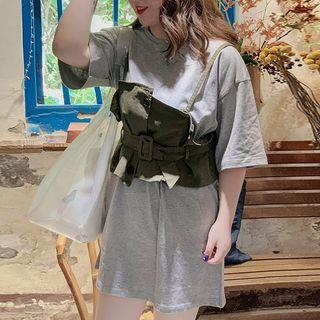 Set: Short-sleeve Mini T-shirt Dress + Camisole