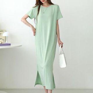 Plain Round-neck Long T-shirt Dress