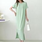 Plain Round-neck Long T-shirt Dress