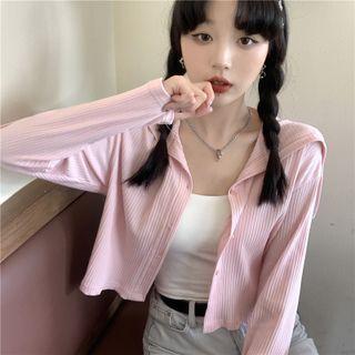 Long-sleeve Hooded Button-up T-shirt