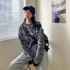 Zebra Print Cropped Pullover As Shown In Figure - One Size