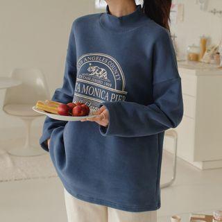Mock-neck Printed Napped T-shirt