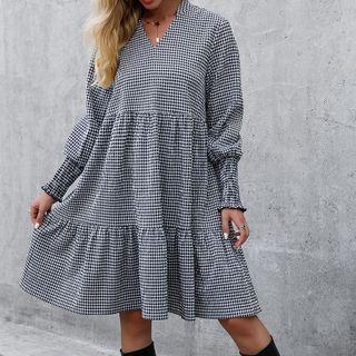 Long-sleeve Plaid Smock Dress