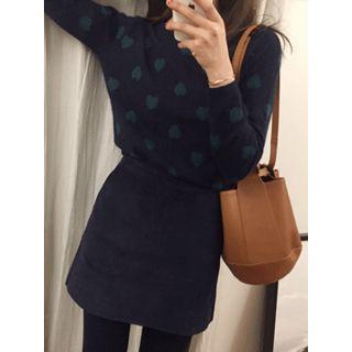 Heart Print Wool Blend Knit Top