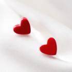 Heart Ear Stud 1 Pair - S925 Silver - Red - One Size