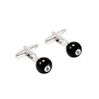 Simple Personality Black No. 8 Billiard Cufflinks Silver - One Size