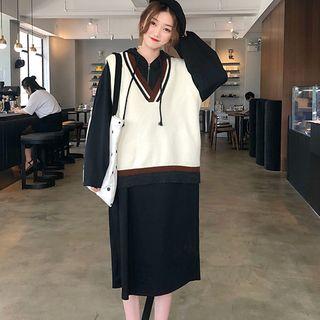 Midi Hoodie Dress / V-neck Knit Vest