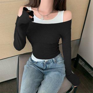 Set: Long-sleeve Off-shoulder Top + Tank Top