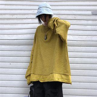 Panel Hem Round Neck Plain Pullover